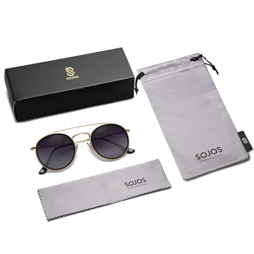 Image of SOJOS Retro Vintage Round Polarized Sunglasses for Women Men Double Bridge Circle Sunnies SJ1104