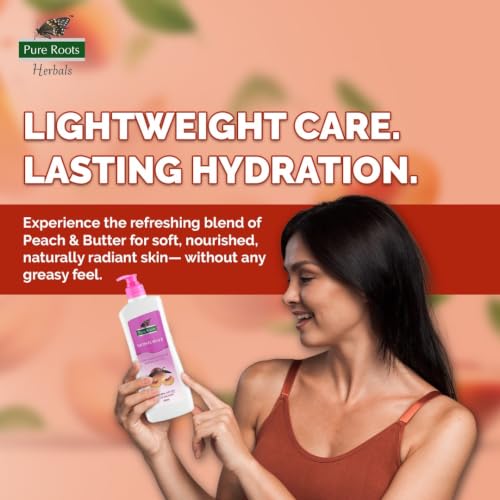 Image of Pure Roots Body Lotion Peach & Butter 400ml - Pack of 2 - Nourishing Lotion for All Skin Types, Fast Absorbing, Non-Sticky Body lotion Instant Hydration in Summer All Season Moisturizer