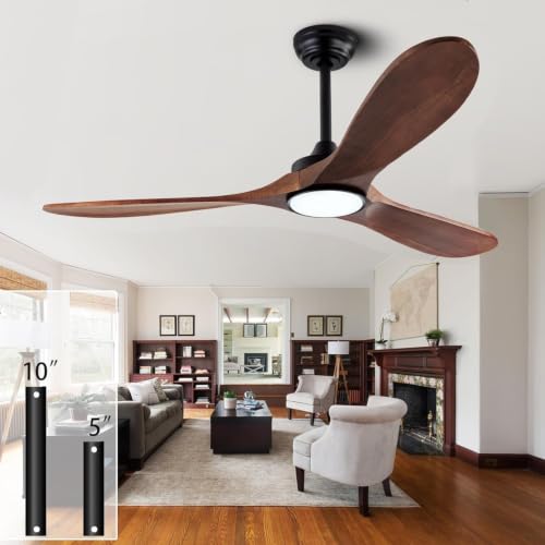 Image of QUTWOB 52 inch 3-Blade Wood Ceiling Fan with Light & Remote, Indoor Outdoor | solid wood blades, quiet dc inverter motor, 6-speed reversible remote, 3-color led light, for indoor outdoor patio garage
