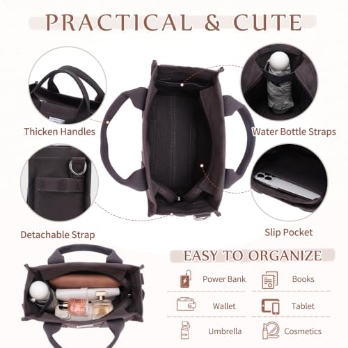 Image of VASCHY Canvas Tote bag, Casual Reusable Work Totes for Women Teachers with Zippers Pockets Crossbody Shoulder Bag Purse