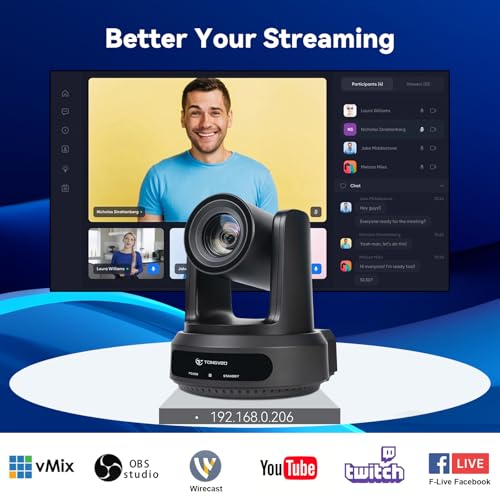 Image of TONGVEO AI Auto-Tracking PTZ Camera: 20X Optical Zoom 1080P 60fps HDMI SDI USB PoE Video Camera for Church Worship Live Streaming, Conference Room Webcam for OBS
