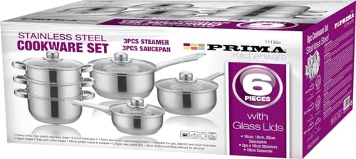 PRIMA Stainless Steel Cookware Set with Steamer, Set of 10