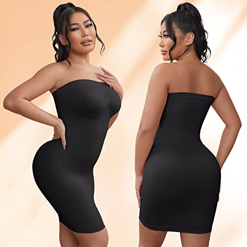 Takusun Women's Strapless Full Body Slip Shaper Seamless Smoother Tube Slip Under Dresses,Black, Medium #TOP4