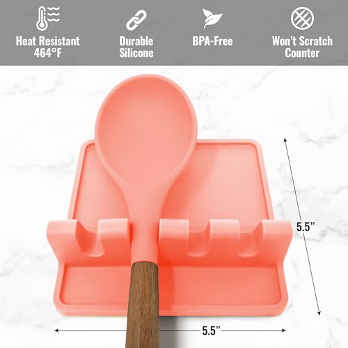 Image of Zulay Kitchen Silicone Utensil Rest with Drip Pad for Multiple Utensils - BPA-Free, Heat-Resistant Spoon Rest & Spoon Holder for Stove Top - Kitchen Utensil Holder for Ladles & Tongs - Peach Bud