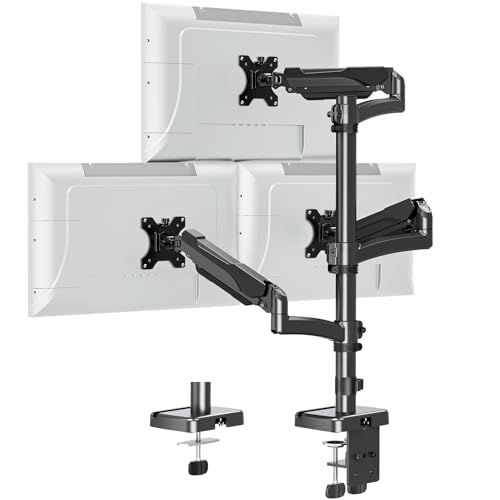 ErgoFocus Triple Monitor Mount Fits Max 32' Computer Screen, Holds up to 17.6lbs Each Arm, 3 Monitor Desk Mount, Triple Stand with Tilt Swivel Rotation, VESA Mount 75/100mm