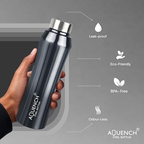 Image of Stainless Steel Water Bottle 1 Litre Bottles for Kids Girls Boys School Adults Office Gym(Black Grey Colour, Steel Cap, Set of 1, 1000 Ml)