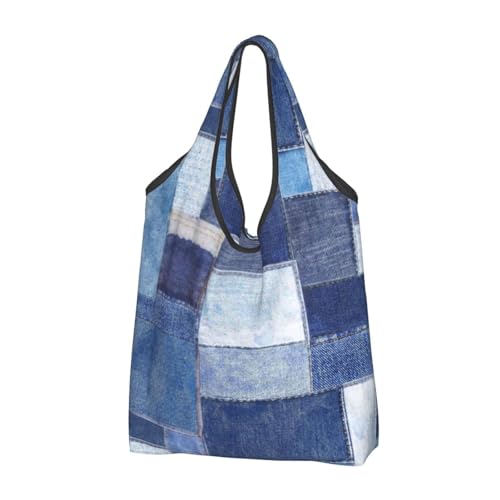 Denim Pattern, Eco Bag, Shopping Bag, Waterproof, Large Capacity, Foldable, Compact, Shopping Bag, Lightweight, Pocket Size, Con