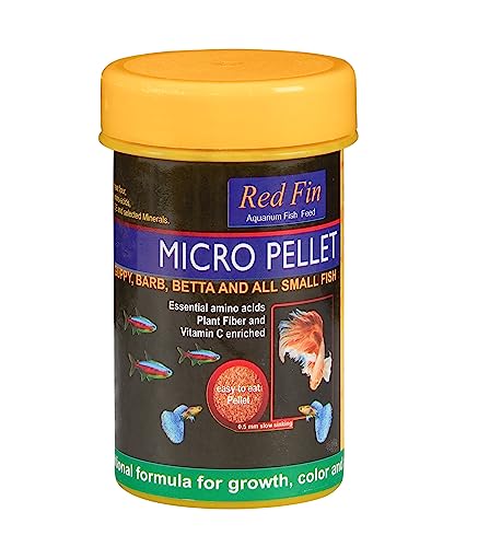 Image of JSquare Red Fin Micro Pellet Fish Food for Aquarium | 53% Protein | 0.5mm Pellet | High Nutritional Formula Fish Food for tetras, Guppies, barbs and bettas | 100g, All Life Stages