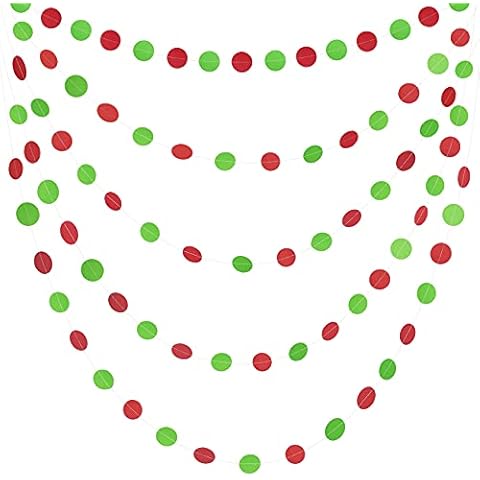 Red Green Christmas Streamers Decorations, UNIIDECO Xmas Tree Ornaments Accessories, Circle Dots Paper Garland, Fiesta Birthday Loteria Party Banner Streamer Background Supplies Chriatmas Decor Cover
