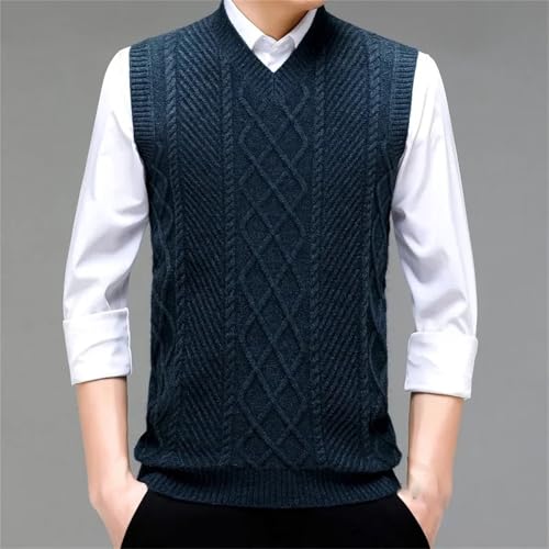 Men's Sleeveless Sweater Vest V-Neck Knitted Middle-Aged Solid Color Warm Twisted Pullover Sweater3