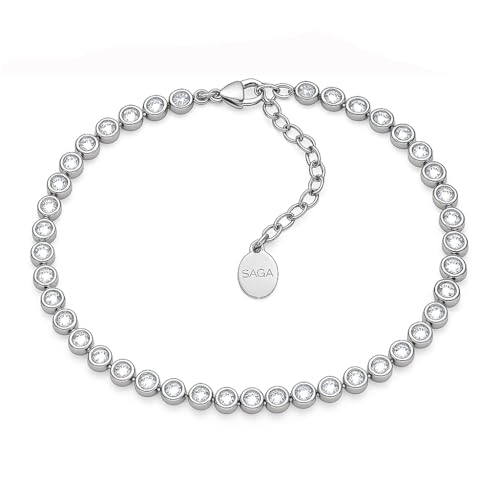 SAGA GIOIELLI® Bracciale Tennis Unisex in Acciaio Inossidabile, Lunghezza 16,5+3