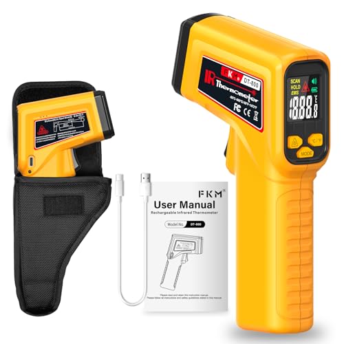 FKM Rechargeable Infrared Thermometer Gun Non-Contact Laser Thermometer Gun,High Precision,-58°F~1472°F,Digital IR Temperature Gun for Cooking,Griddle,Oven,Meat Food,HVAC,Automotive,Industrial Tools