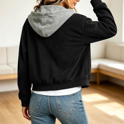 Women Full Zip Hooded Corduroy Jacket Long Sleeve Casual Hoodie Cardigan - image 9