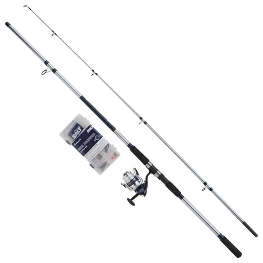 Shakespeare Salt Pier Pounder Kombi-Set, Angelrute und Rolle, Combo, Spinn-Kombination, Hartschalenkoffer, Köder und Endgerät, Meeresinshore-/Nearshore-Angeln, Unisex, Blau & Weiß, 3 m, 112–225 g