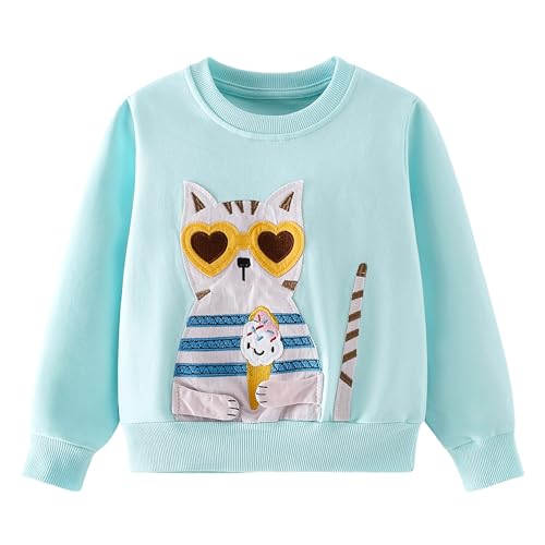 Pilipulu Sweatshirt Mädchen Pullover Kinder Mädchen Baumwolle Langarmshirt Einhorn Häschen Warm Tops 2-8 Jahre, Katze/Hellblauer, 128 Pilipulu Sweatshirt Mädchen Pullover Kinder Mädchen Baumwolle Langarmshirt Einhorn Häschen Warm Tops 2-8 Jahre, Katze/Hellblauer, 128