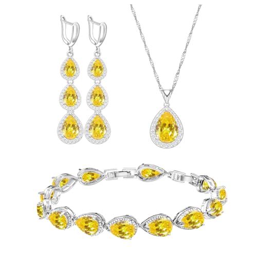 LMXXVJ Yellow Teardrop Cubic Zirconia Jewelry Sets for Women,Silver-Tone Long...