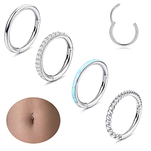 Jstyle 14G Belly Button Ring 316L Surgical Steel Belly Rings Hoop for Women Clear CZ Opal Clicker Hoop Belly Button Rings Gold Silver Small Navel Belly Body Piercing Jewelry 8mm 10mm 12mm