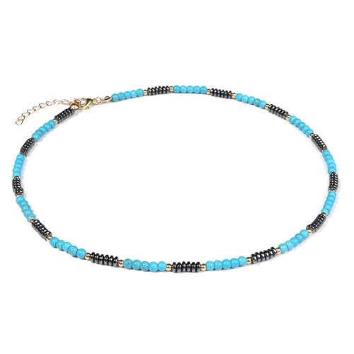 Treasure Bay - Collier de Surfeur Homme Fait Main - Choker en Pierres Précieuses Naturelles de 4mm - Bijoux de Guérison en Cristal pour Hommes et Femmes (Turquoise bleue)