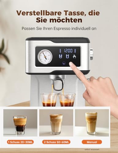 Espressokaffeemaschine mit Milchaufschäumer und Dampfer, Espressomaschine mit 20 Bar Pumpendruck, Espressomaschine mit LCD-Touchscreen für den Barista zu Hause oder die Latte-Cappuccino-Masch – Bild 4