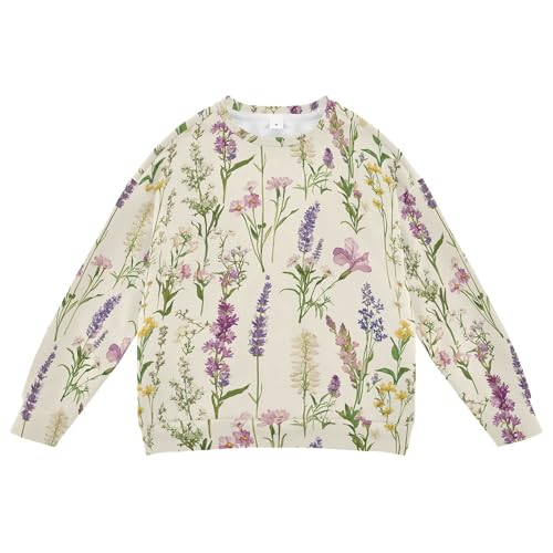 JUNZAN Spring Flowers Lavender Daisy Lily Beige Big Girls Pullover Hoodie Crewneck Fall Tops Shirts Party 4T