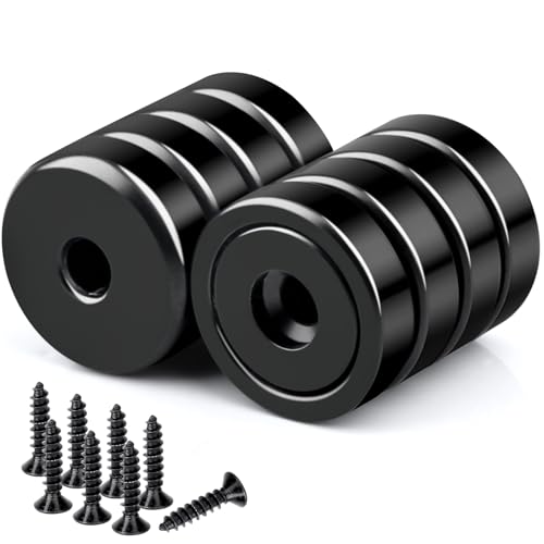 8 Pack Strong Neodymium Cup Magnets 22LBS, Black Round Base Cup Magnets with Countersunk Hole, Powerful Industrial Rare Earth Magnets Heavy Duty with Screw for Mounting, 0.79x0.24inch