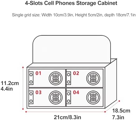 15-Slot Wall-Mounted Acrylic Cell Phone Locker with Combination Lock - Secure Classroom Storage Solution for Student Devices,4Slots