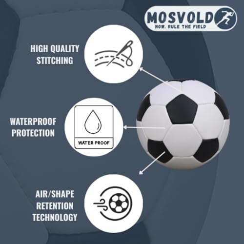 Size-5 Football with Air Pump | 15 Panel Black and White PVC Soccer Ball | Training & Match Ball for Kids & Adults | Suitable for Grass, Turf & Hard Ground - Image 4