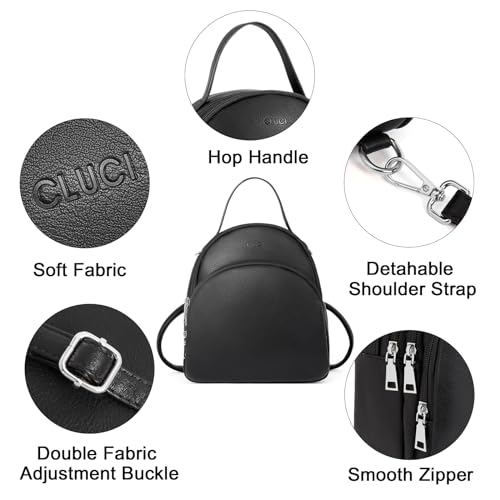 Image of CLUCI Small Backpack for Women, Leather Black Purse Handbags Mini Fashion Travel Backpack Convertible Bookbag, 1 Black, Small, Daypack Backpacks