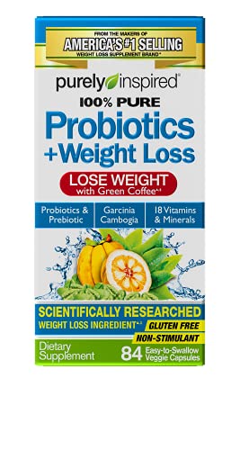 Womens Probiotic Weight Loss | Purely Inspired 100% Pure Probiotics + Weight Loss | Lactobacillus Supplement + 18 Vitamins & Minerals | Garcinia Cambogia Weight Loss Pills, 84 Count