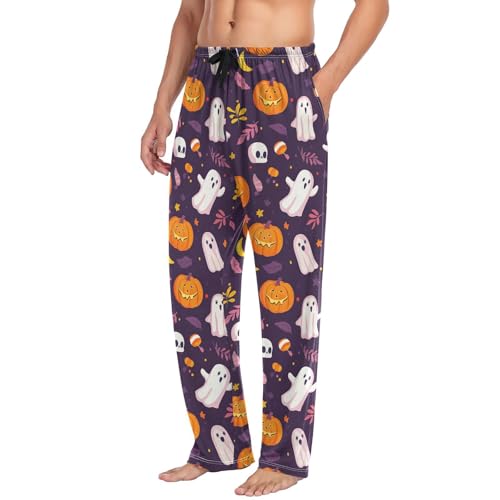 Men’s Halloween Pumpkins Pajama Pants with Pockets, Comfortable Lounge Sleep Bottoms#3074