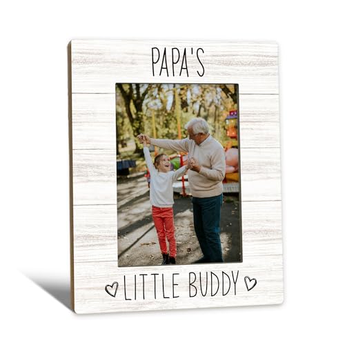 Beliran Papa Gifts Picture Frame 5x7 Papa Photo Frame Christmas Fathers Day Birthday Gifts for Papas Grandpa from Grandkids Papas Little Buddy Wooden Picture Photo Frames for Desk Home Room Decor
