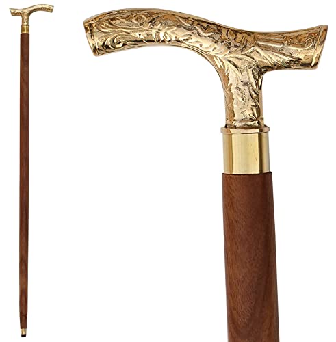 SouvNear Blumen Holz Gehstock Krückstock Spazierstock - 93.9 cm Elegant Handgefertigt Wanderstöcke Mit golden Metallgriff für Männer und Frauen - Mode/Statement Zubehör Cover