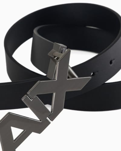 Image of Armani Exchange Men's Leather Wide Logo Belt Buckle