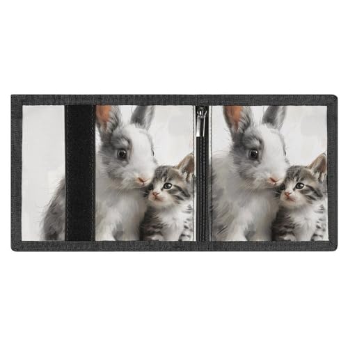 Rabbit And Cat Trifold Wallet, Card Cases And Money Oganizer Thin Stylish Mini Coin Bag with Zipper Coin Pocket Credit for Men And Women4
