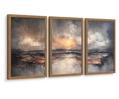 Framed Modern Moody Neutral Abstract Textured Canvas Wall Art Set of 3