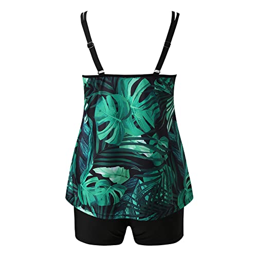 Maillot de bain deux pièces tankini imprimé tropical vert grande taille L - 7