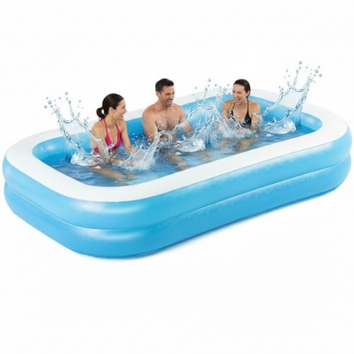 Image of Coku 7 Feet Rectangular Inflatable Swimming Pool for Kids & Adults | 2-Ring Large Family Pool, Thick PVC Foldable Bathtub for Backyard, Garden, Indoor Outdoor Summer Use (Multicolor)