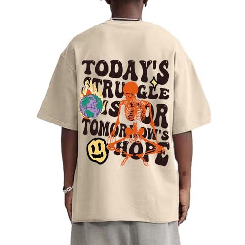 Weiyuqi Oversized Graphic Tshirt for Men Letter Print Vintage T Shirt Tees Casual Loose Fit Retro Streetwear Shirts Tops