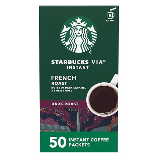 Starbucks VIA Instant Coffee Dark Roast Packets — French Roast — 1 box (50 packets)