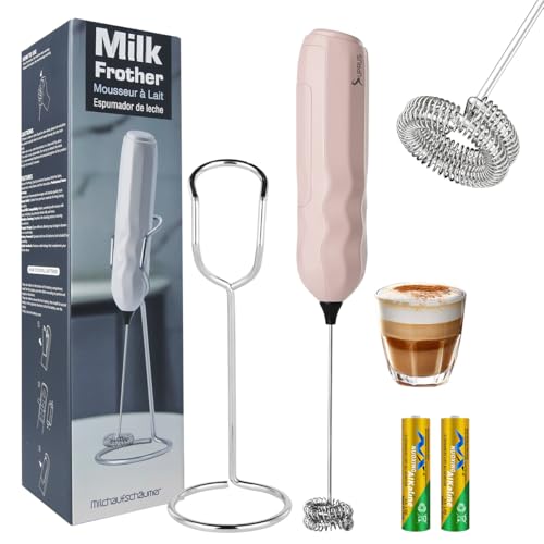 Image of SUPRUS Ultra Fast Handheld Milk Frother Double Whisk with Stand 2 Batteries Stainless Steel for Lattes Cappuccino Matcha Hot Chocolate Coffee Bar Accessories Kitchen Gadgets Gift