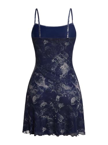 Image of Milumia Women's Summer Mini Dress 90s Boho A Line Mesh Short Dresses | Spaghetti Strap,Sleeveless,Vintage,Paisley Print,Festival Outfits,Cowgirl,Y2k,Goth,