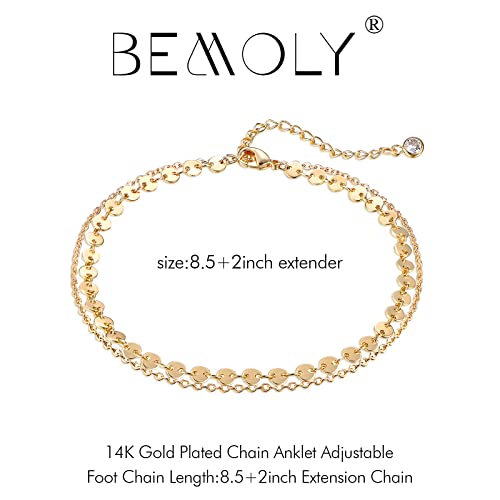 Women Dainty Anklet,14K Gold Plated Satellite Anklet Double Layered Cute Beads Chain Tassel Coin Disc Heart Summer Ankle Bracelet Boho Beach Foot Chain #TOP3