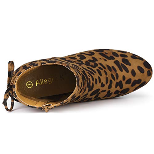 Allegra K Women's Round Toe Block Heel Zipper Leopard Ankle Boots 10 M US4