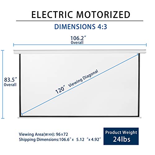 Image of Kayle 120 inch Motorized Projector Screen Electric Diagonal Automatic Projection 4:3 HD Movies Screen for Home Theater Presentation Education Outdoor Indoor W /Remote Control and Wall /Ceiling Mount (White)