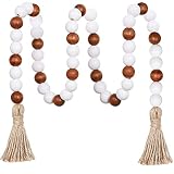 Meplait Wood Bead Garland,39in Farmhouse Beads with Tassels Boho Beads for Tiered Tray Decorative Be