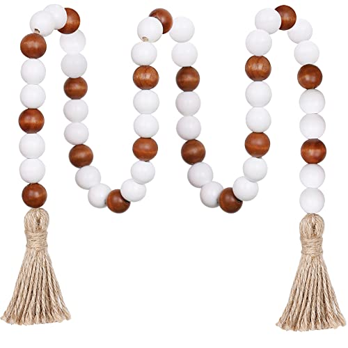 Meplait Wood Bead Garland,39In Farmhouse Beads With Tassels Boho Beads For Tiered Tray Decorative Beads Home Decor (Brown & White) #TOP7