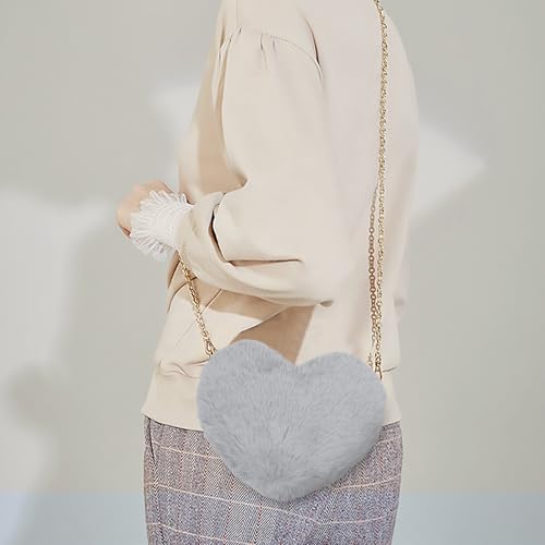 FuninCrea Plush Shoulder Bag for Women, Heart-Shaped Crossbody Purses for Women, Cute Purses Handbag with Zipper for Phone 6