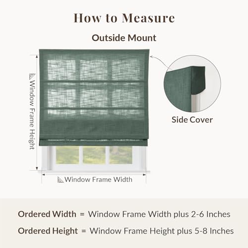 Image of TWOPAGES Liz No Drill Cordless Roman Shades Linen Textured Roman Blinds for Windows, Custom Made Room Darkening Blackout Roman Window Shades, Hardware Included, Lagoon, 1 Piece