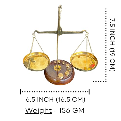 Image of Salvus APP SOLUTIONS Traditional Tarazu Brass Fantasy Showpiece /Mechanical Vintage Weighing Machine With Weight Capacity Of 50 Grams (6.5X3X7.5 Inch),Multicolor