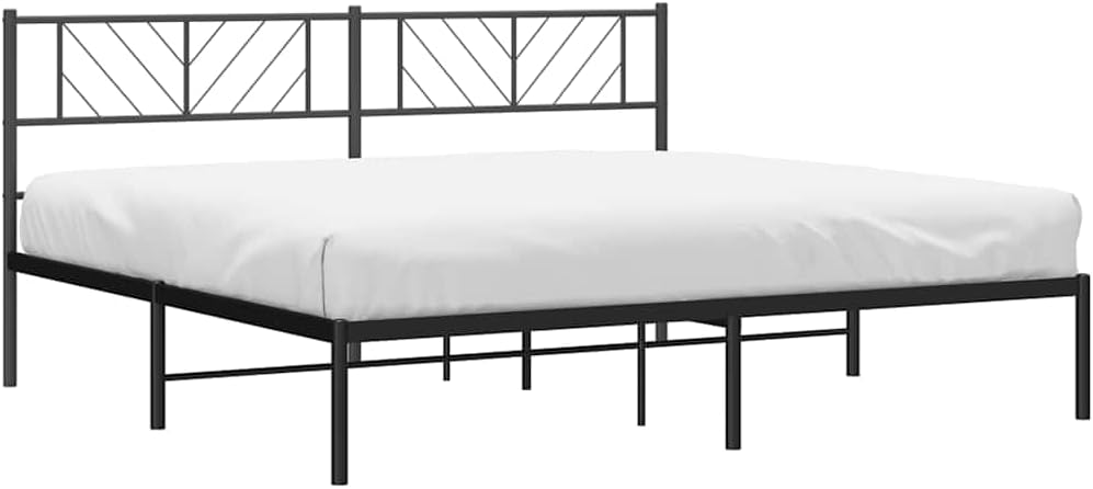 vidaXL King Metal Bed Frame with Headboard and Stable Slats, Under Bed Storage Space, Sturdy Steel Construction and Easy Assembly, Minimalist Style, Black, 12'' High, Without Mattress